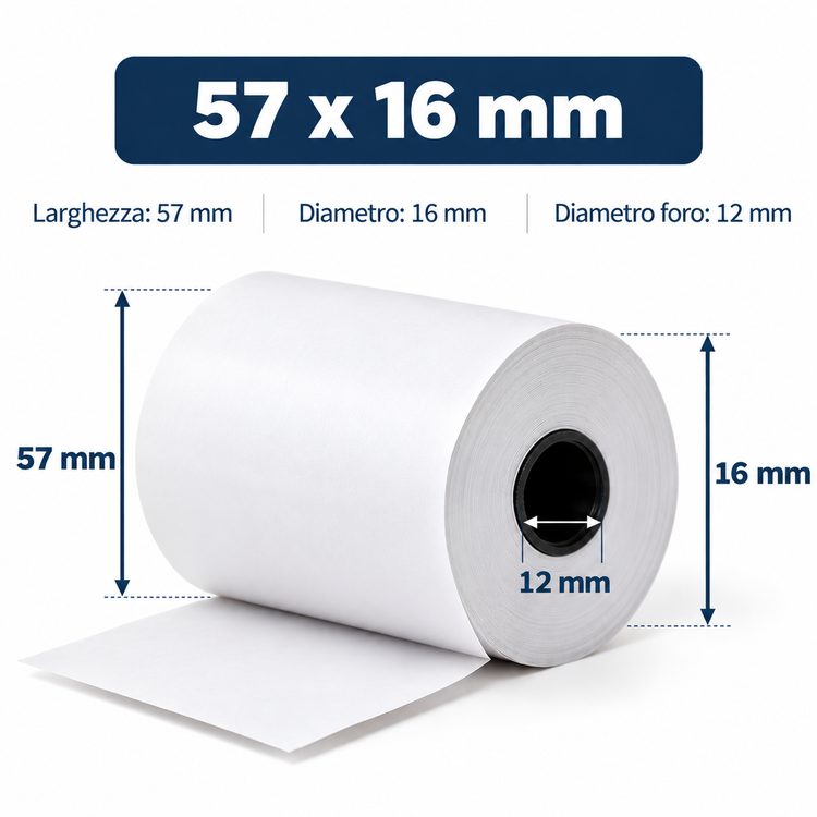 Rotolo termico 57 x 16 mm per POS, foro 12 mm
