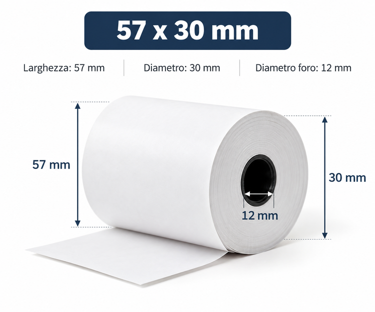 Rotolo termico 57 x 30 mm, foro 12 mm