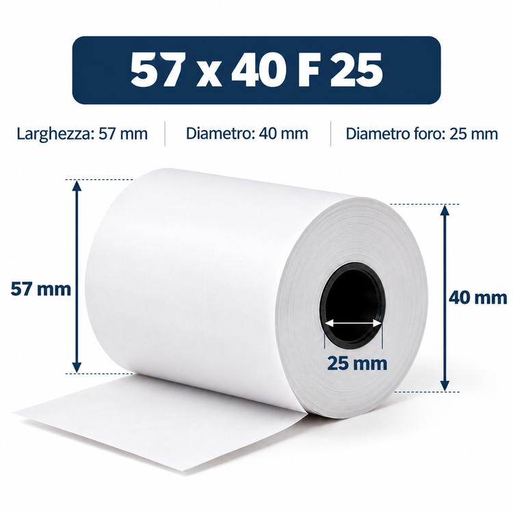 Rotolo 57 x 40 mm, foro 25 mm